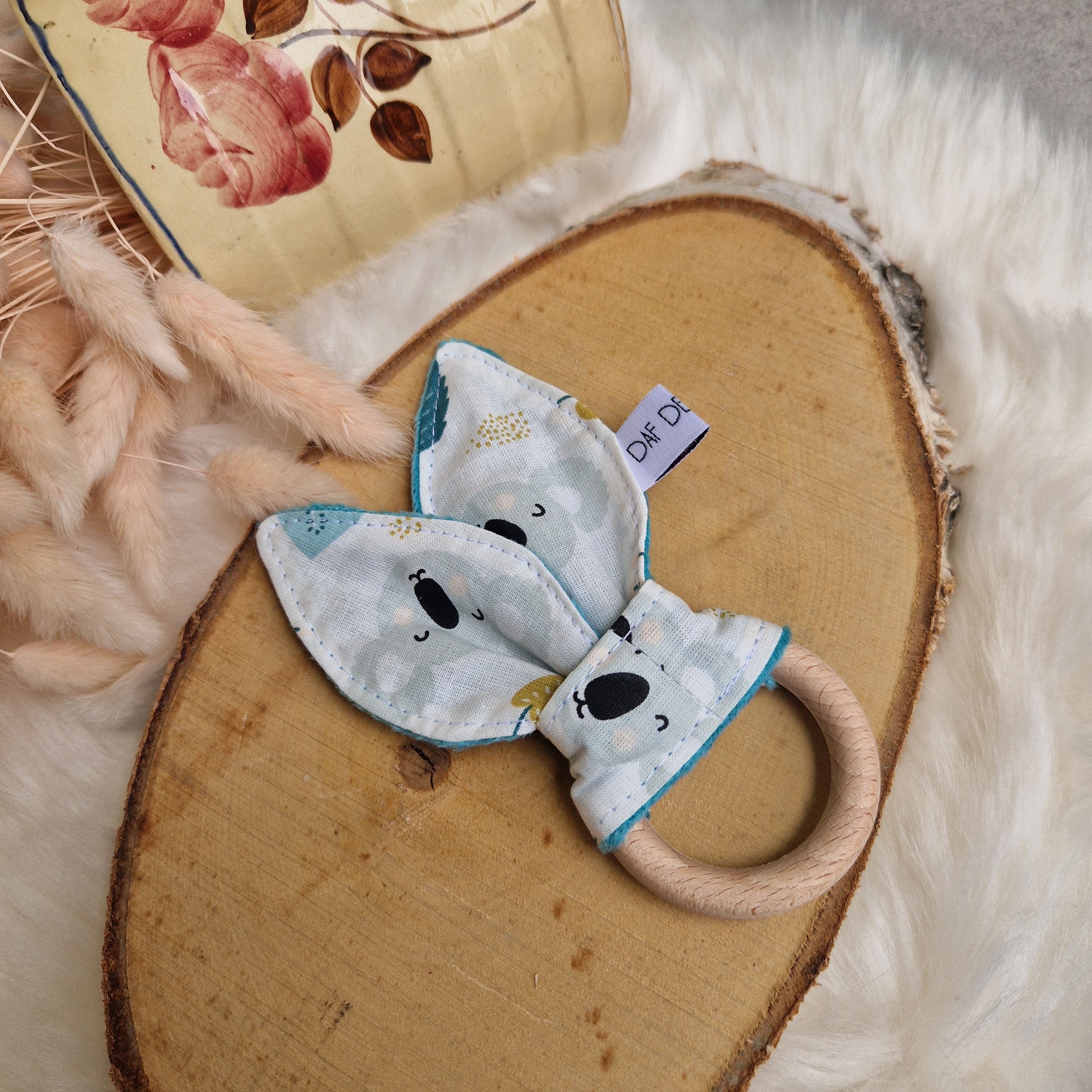 Anneau de dentition lapin bois et coton