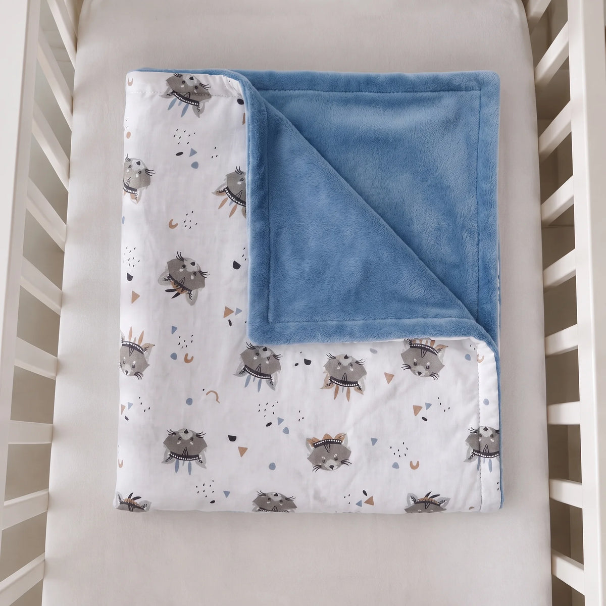 Couverture bébé ou enfant réversible coton et polaire, coloris bleu